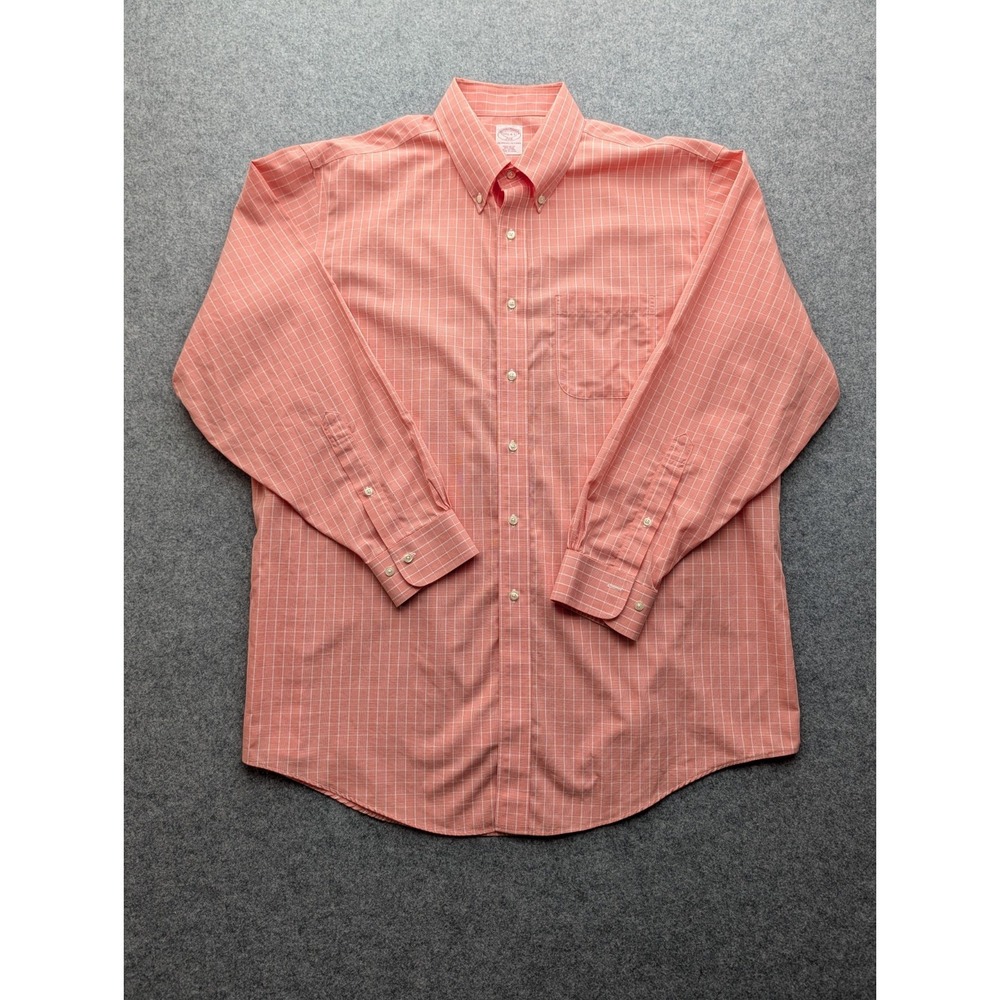 Brooks Brothers Men's Shirt 17.5-4/5 Non-iron Orange Check Button Up Regular Fit